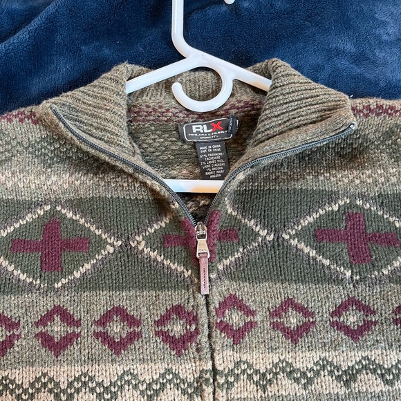 Vintage Ralph Lauren RLX Wool‎ Mockneck Fair Isle Sweater Zip Up - Picture 6 of 7